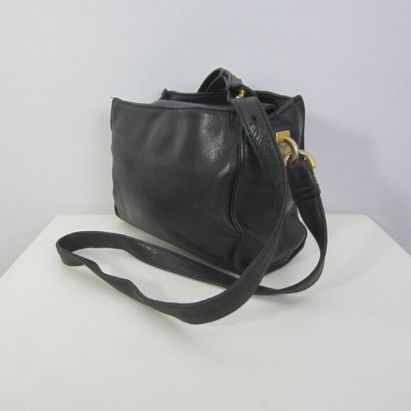 Vtg Americana By Sharif Black Glove Leather Shoulder Cross Body Bag Minimalist - Picture 3 of 15